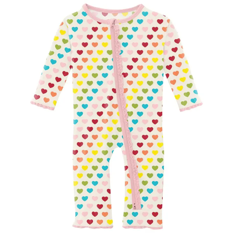 Rainbow Hearts Muffin Ruffle Coverall – Two-Way Zipper Design 1