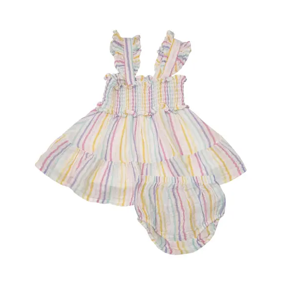 Rainbow Stripe Smocked Ruffle Sundress 1