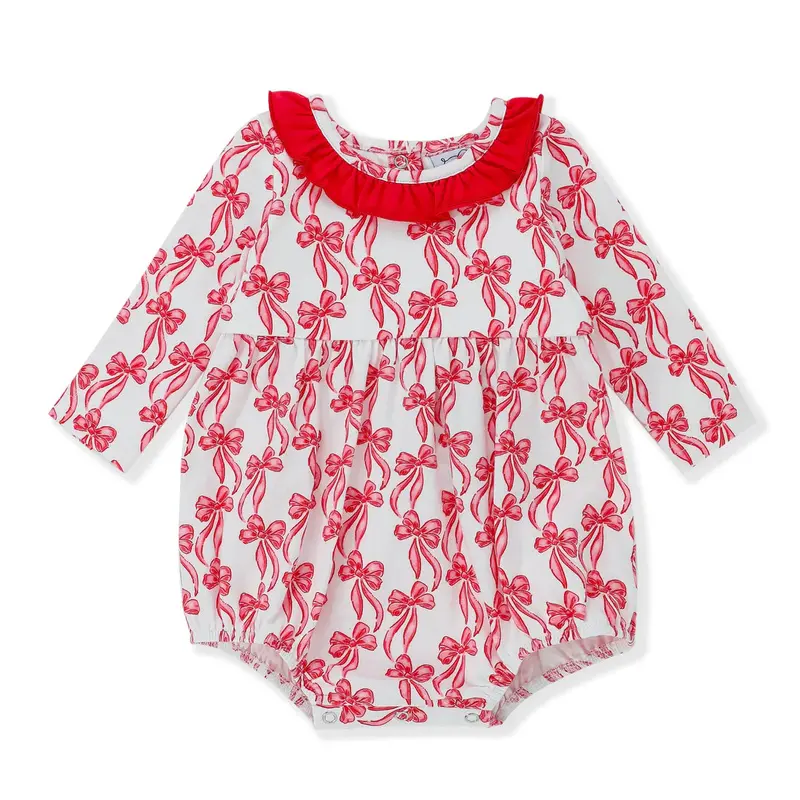 Red Bow Accent Bubble Romper By Serendipity Clothing 1