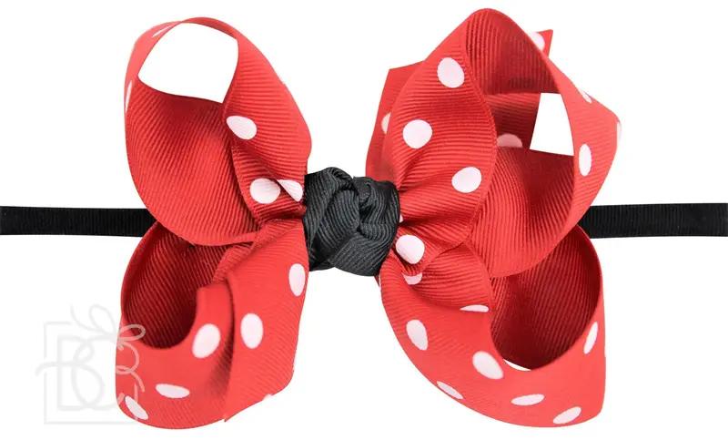 Red Mouse-Themed Headband With 4.5-Inch Bow On 1/4-Inch Pantyhose Band 1