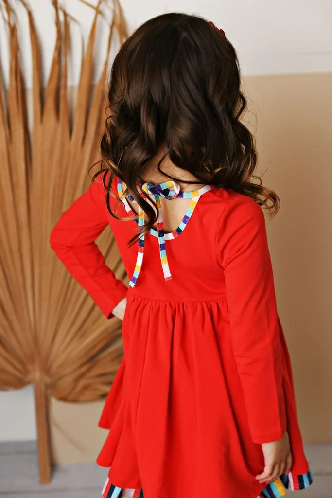Red & Stripe Matching Dress And Legging Set 1