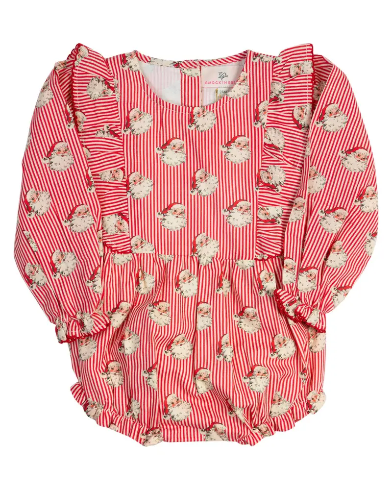 Red Striped Vintage Santa Ruffle Bubble Romper 1