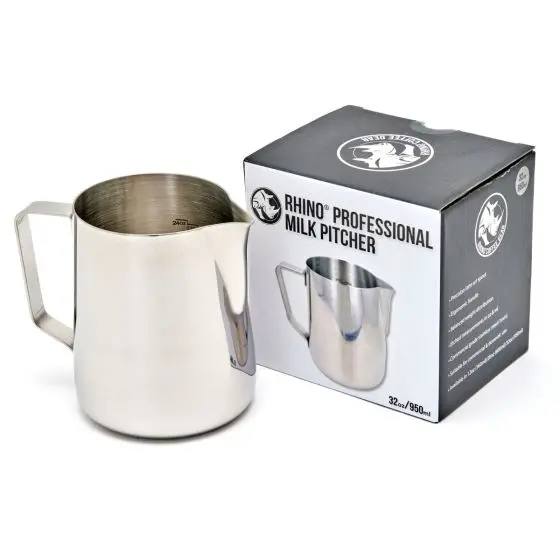 Rhino Pro Stainless Steel Milk Pitcher – Balanced Pour Spout For Latte Art Mastery 1