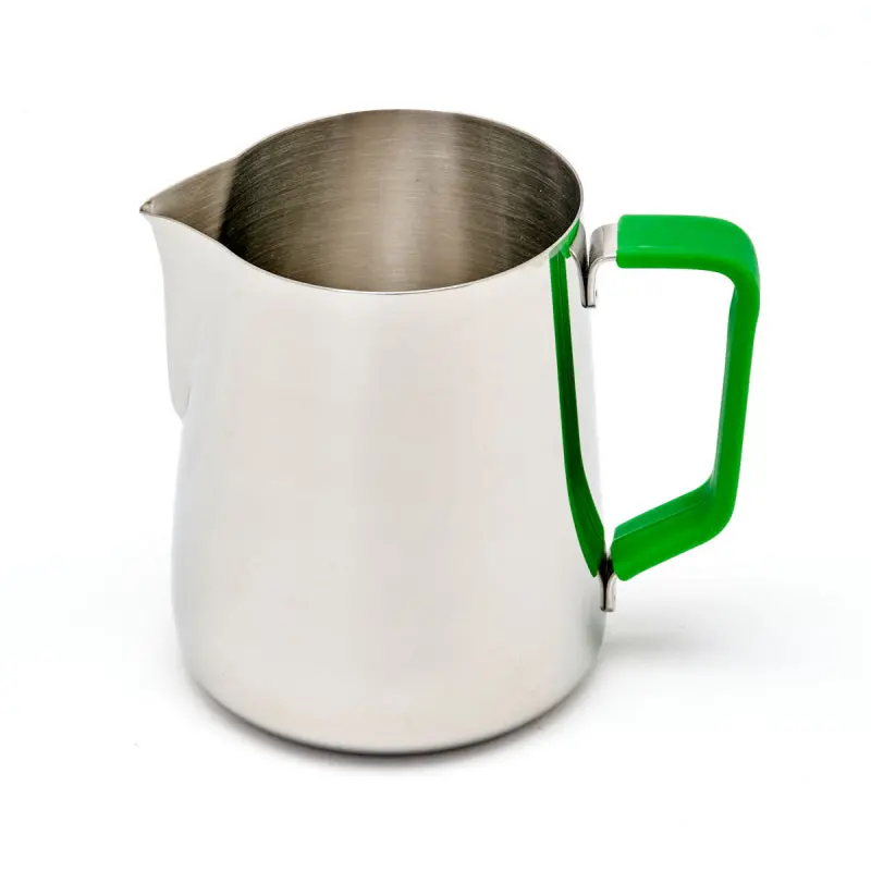 Rhinowares 1-Litre Milk Pitcher With Green Silicone Handle Grip 1