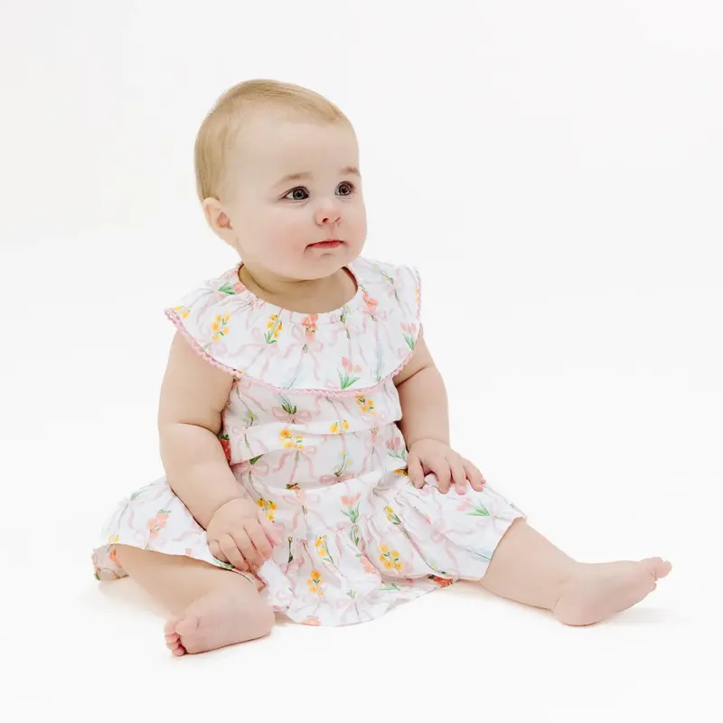 Ribbon Bouquet Circle-Neck Ruffle Dress For Infants 1
