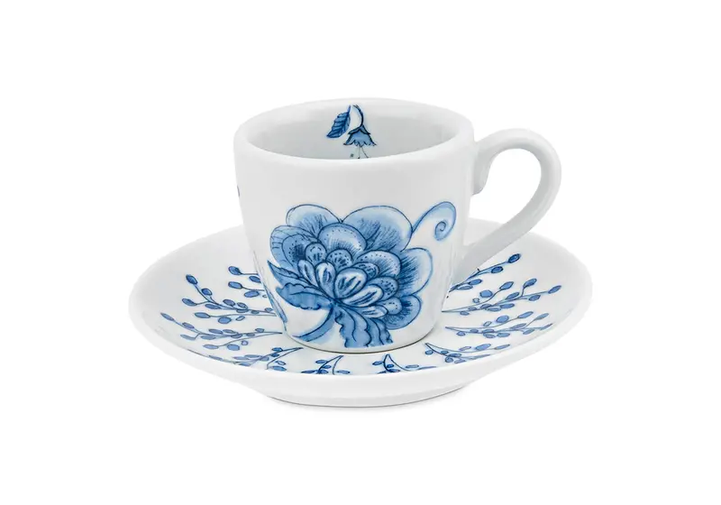 Rose & Tullipani 90 Ml White Porcelain Espresso Cup & Saucer – Ev6 Set 1