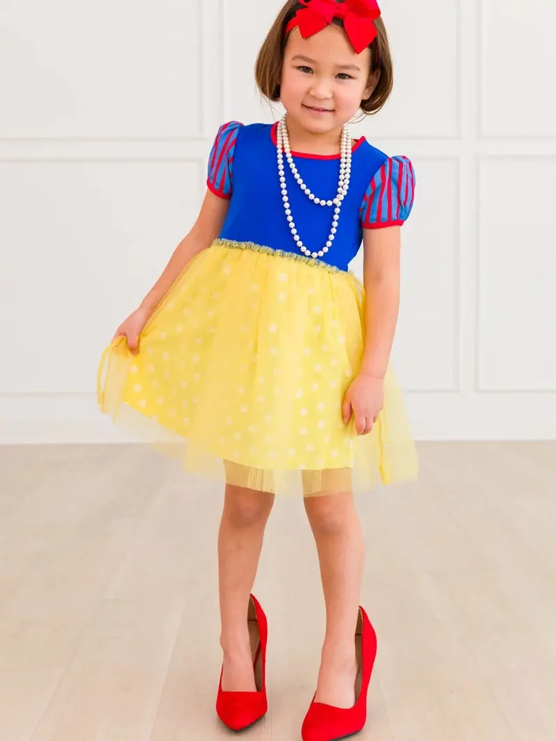 Royal Blue And Yellow Princess Twirl Dress With Bow Detail 1