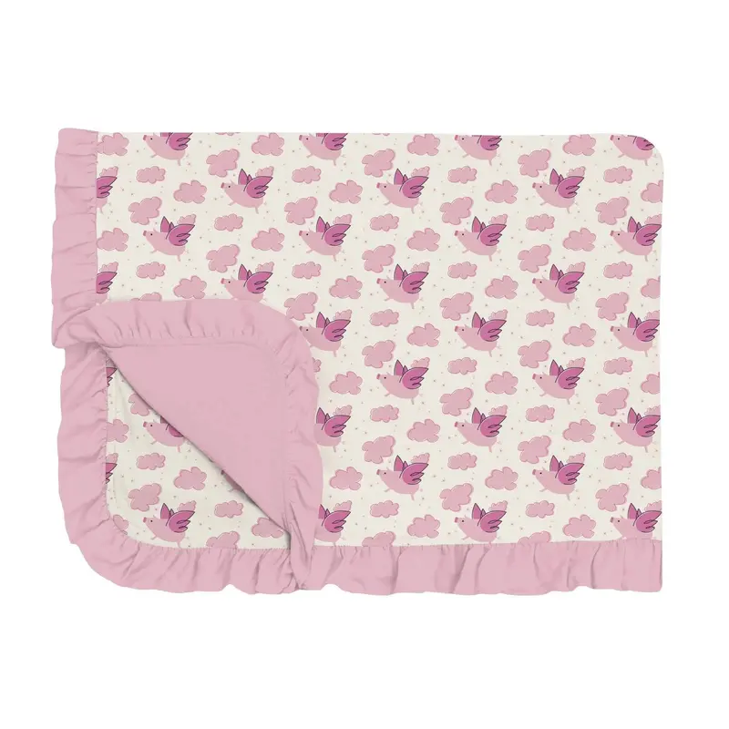 Ruffle Toddler Blanket – Natural Flying Pigs Print 1