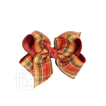 Rust And Moss Fall Plaid Bow – 5.5-Inch Xl Alligator Clip Style 1