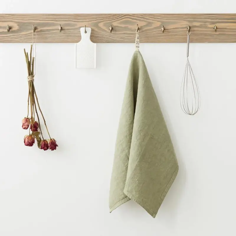 Sage Green Pure Linen Kitchen Towel 1