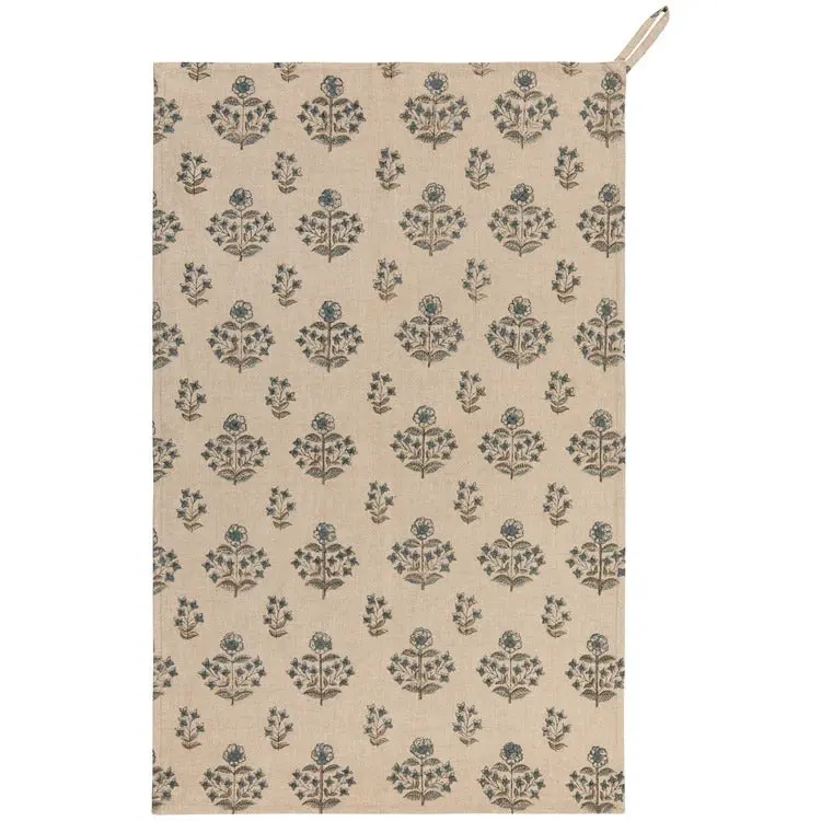Salvia Botanical Cotton Tea Towel With Traditional Block Print 1