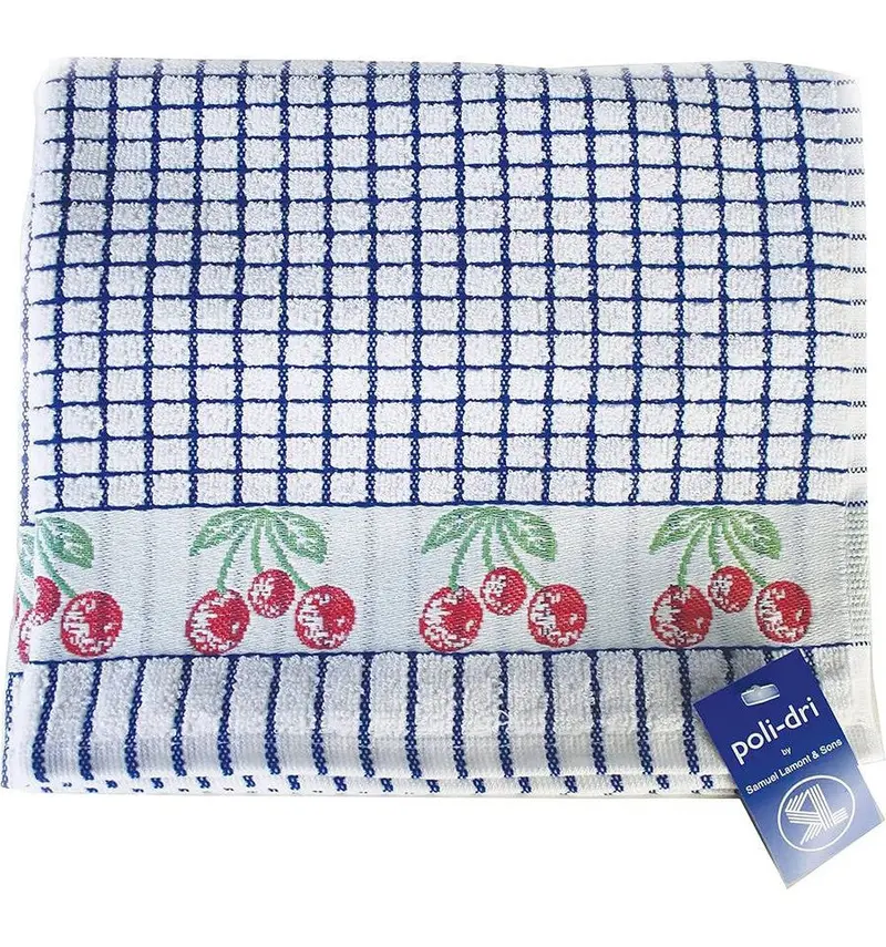 Samuel Lamont Poli-Dri Jacquard Tea Towel – Blue & Cherry Pattern 1