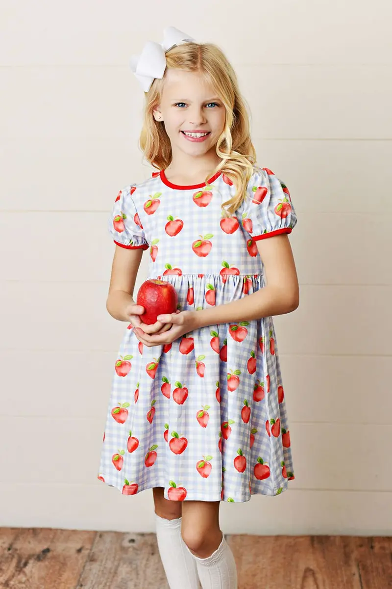 Serendipity Apple Embroidered Bow Dress For Girls 1