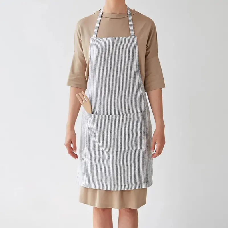 Slim Black-Striped Linen Daily Apron – Lightweight & Breathable 1