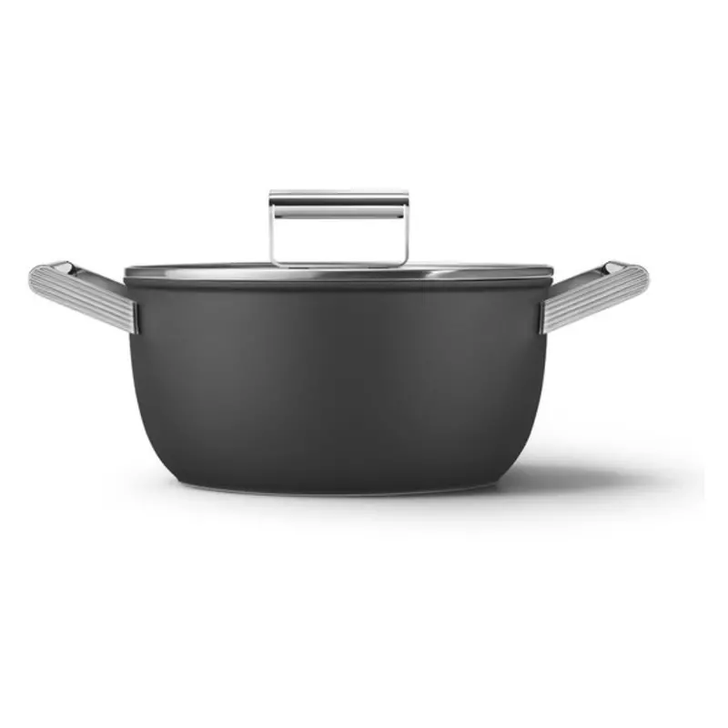 Smeg Dual-Handle Saucepan With Tempered Glass Lid – 24 Cm – Black 1