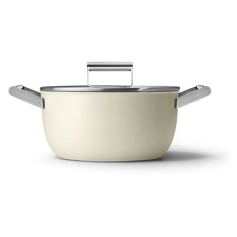 Smeg Dual-Handle Saucepan With Tempered Glass Lid – 24 Cm – Cream 1