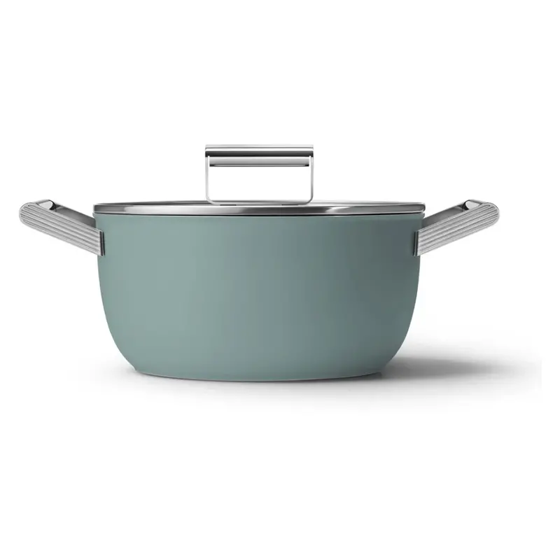 Smeg Dual-Handle Saucepan With Tempered Glass Lid – 24 Cm – Emerald Green 1