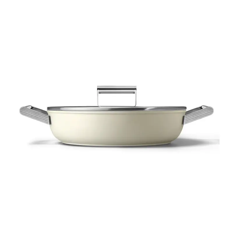 Smeg Dual-Handle Sauté Pan With Glass Lid – 28 Cm – Cream 1