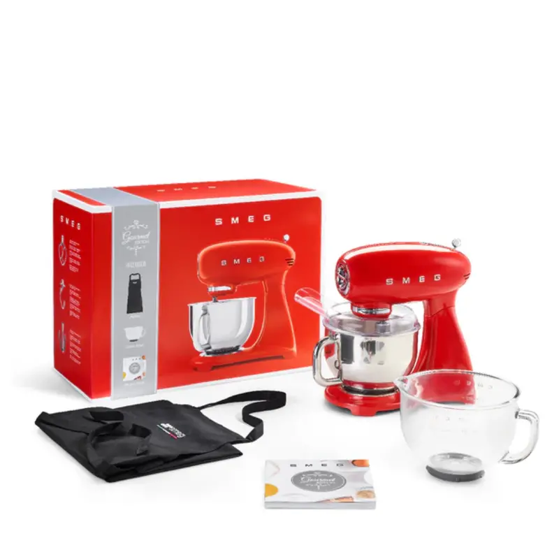 Smeg Gourmet Edition Bundle – Smf43Rdeu Stand Mixer + Glass Bowl Smgb01 + Apron + Cookbook (Red) 1