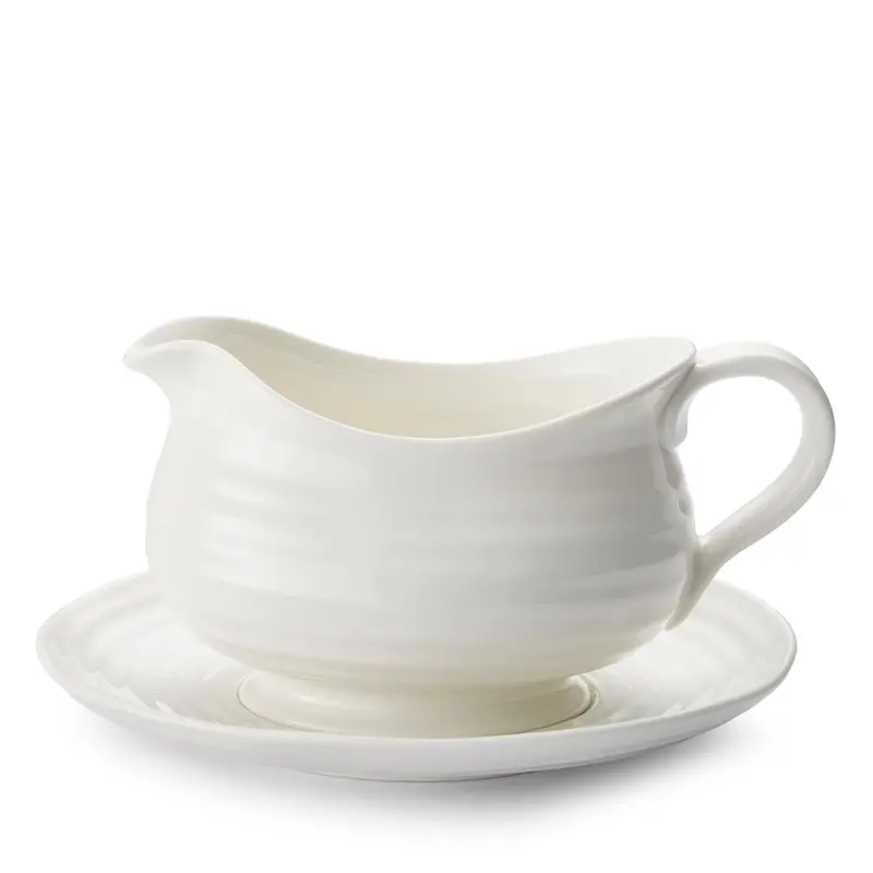 Sophie Conran Ceramic Gravy Boat With Matching Stand – Glossy White Design 1