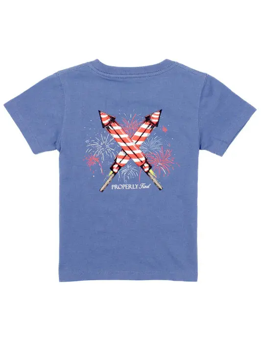 Space Blue Firecracker Graphic Short Sleeve Tee For Boys 1