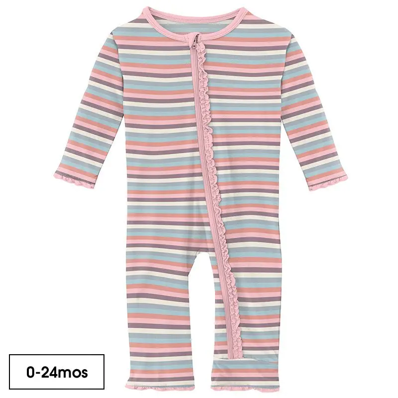 Spring Bloom Stripe Muffin Ruffle Coverall With Full-Length Zipper 1
