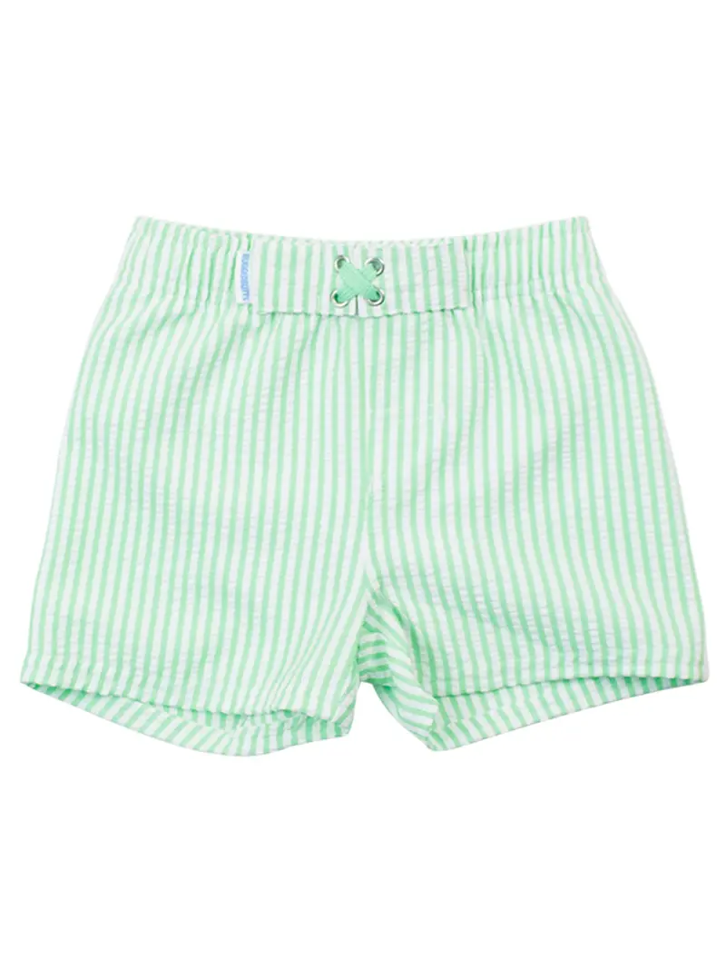 Spring Green Seersucker Swim Trunks – Breathable Summer Shorts 1