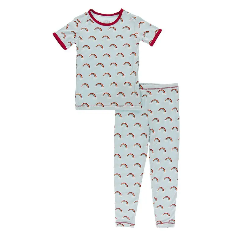 Spring Sky Rainbows Print Short Sleeve Pajama Set 1