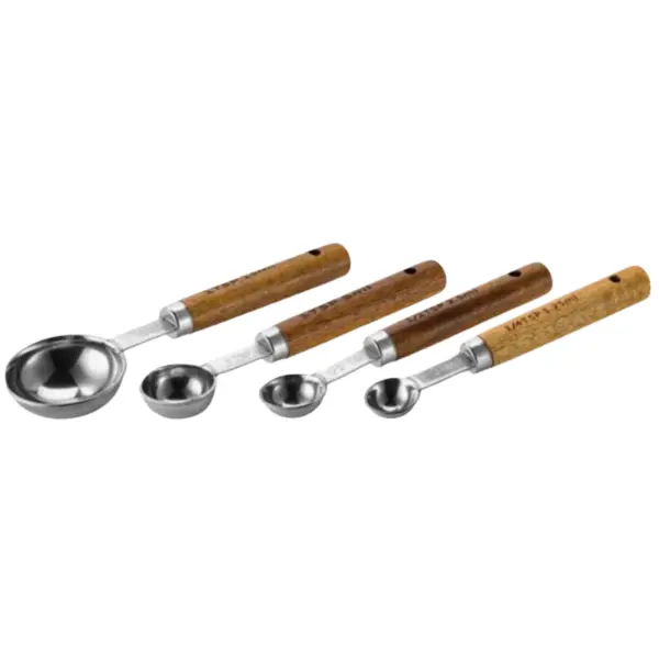 Stainless Steel Measuring Spoons With Walnut Accents – Ergonomic Set 1