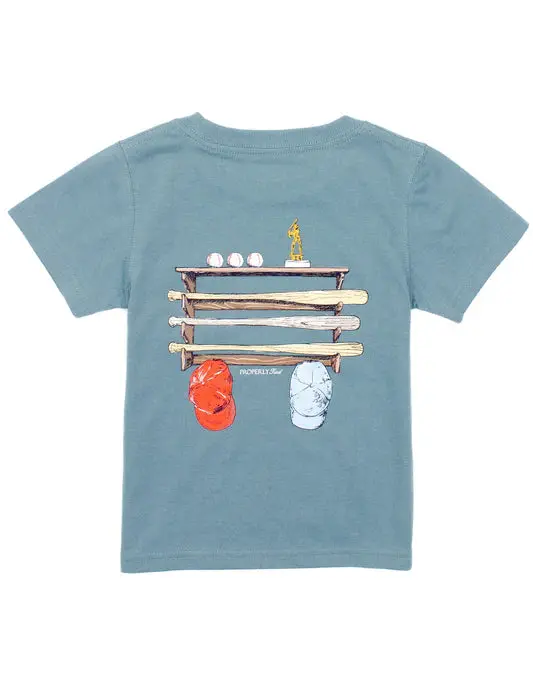 Steel Blue Bat Rack Design Short Sleeve Top For Boys 1