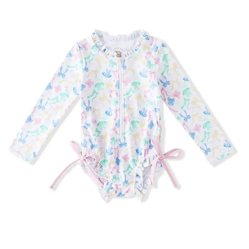 Swoon Bow-Tiful Zip-Front Rashguard Swimsuit For Baby Girls (Upf 50) 1