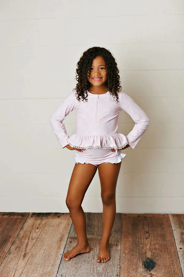 Swoon Pretty Pink Ribbons & Bows Two-Piece Tunic Rashguard Swimsuit (Upf 50) 1