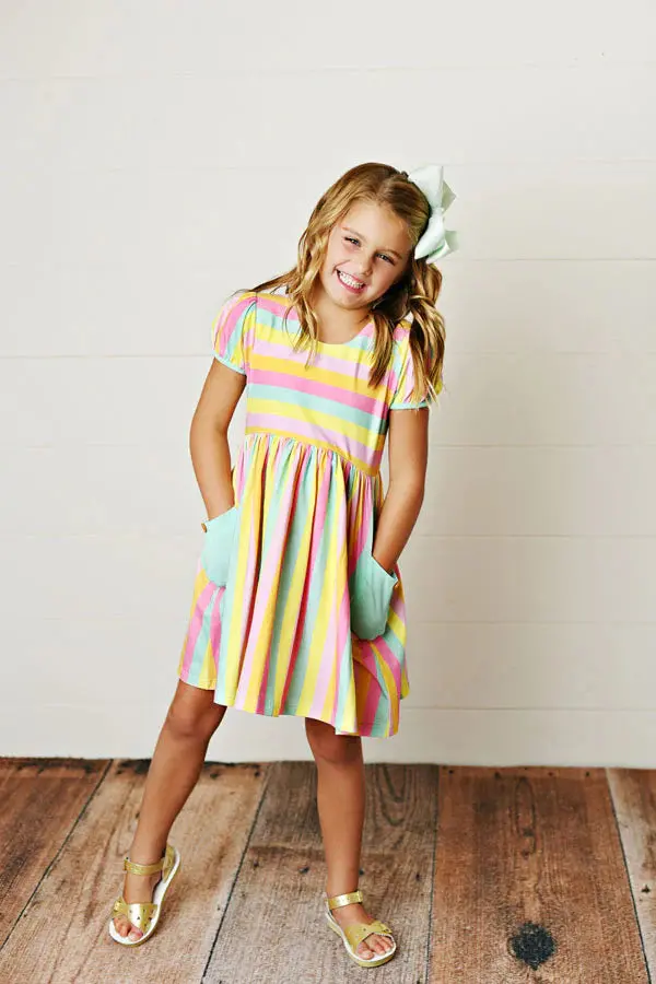 Swoon Rainbow Stripe Baby Dress With Pocket Detail 1