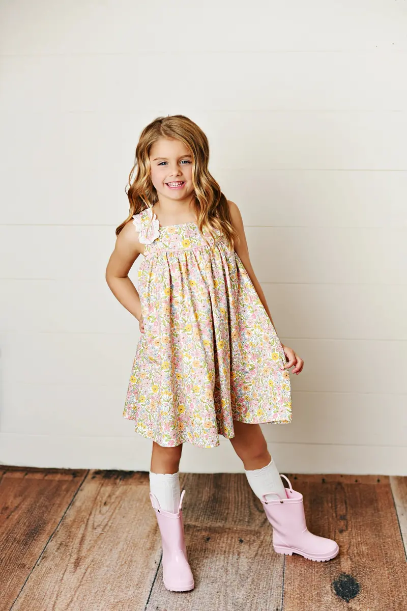 Swoon Watercolor Bloom Baby Knit Dress With Eyelet Trim 1