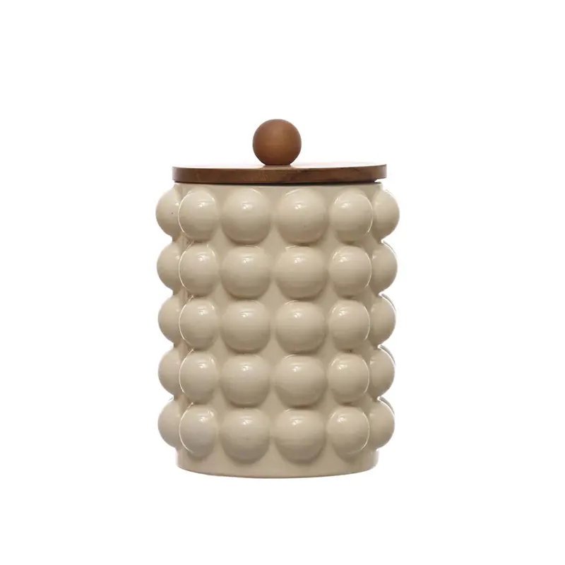 Textured Stoneware Storage Canister With Dot Detail 1