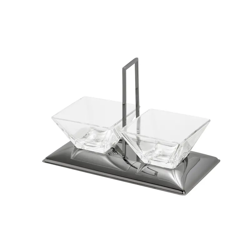 Torcello Black Two-Section Appetizer Tray – Glass & Stainless Steel, 25X14X17.5 Cm 1
