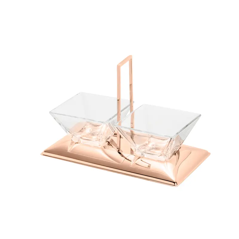 Torcello Rose Two-Section Appetizer Tray – Glass & Stainless Steel, 25X14X17.5 Cm 1