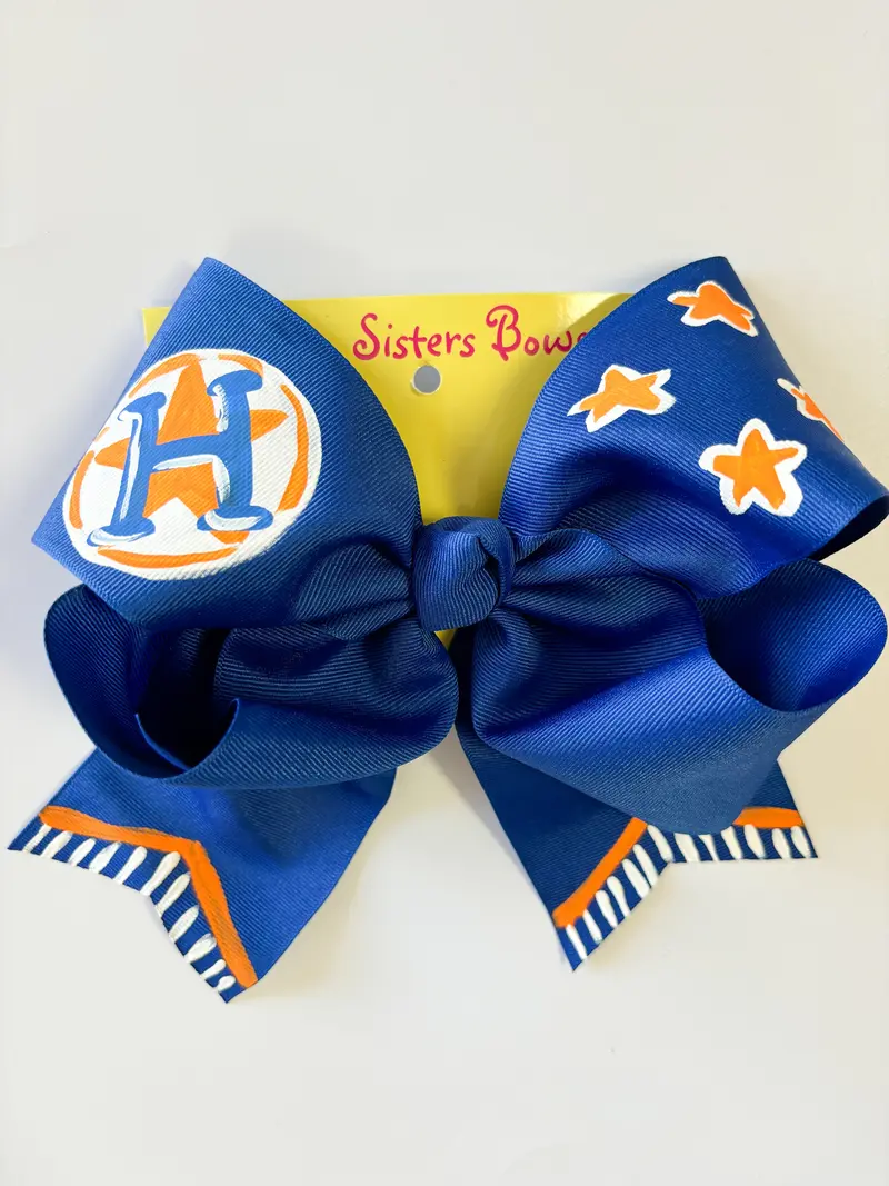 Two Sisters Hand-Painted Astros Bow – Extra Large 1