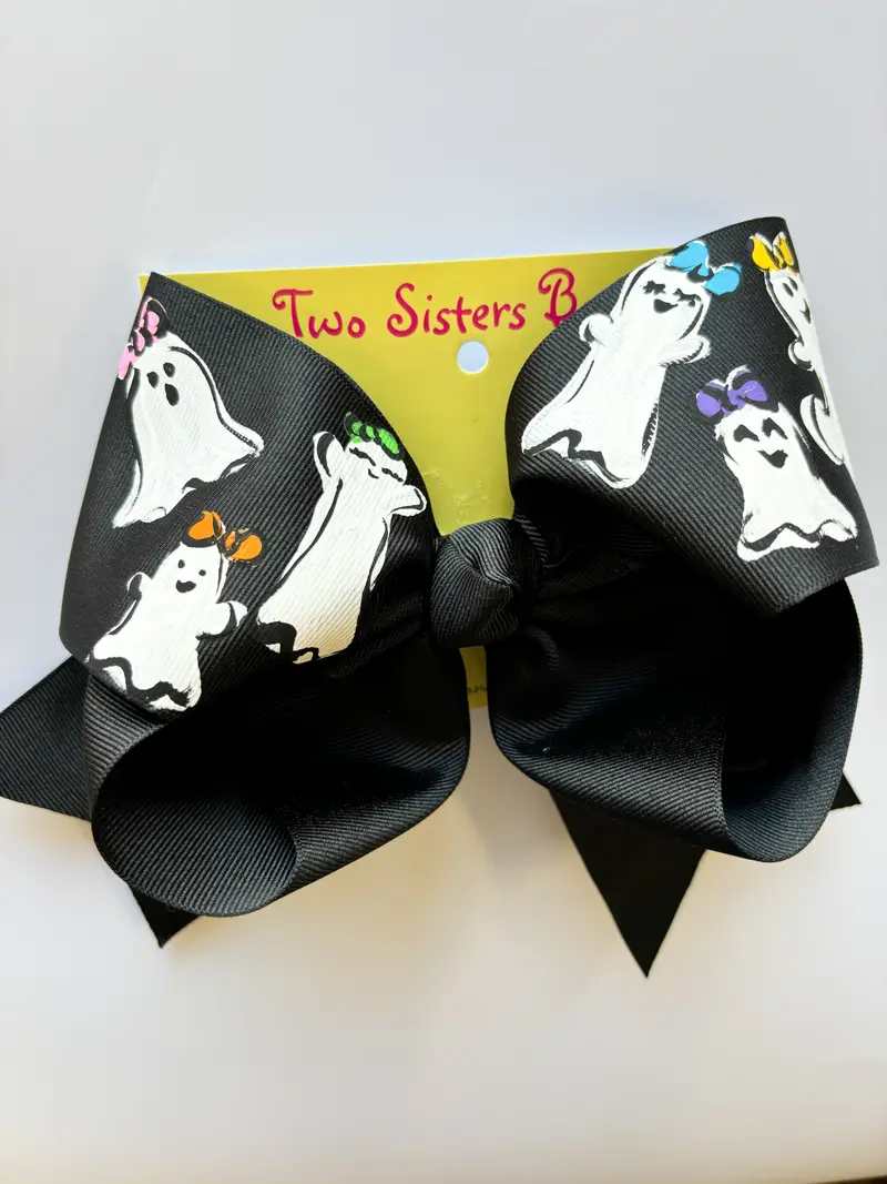 Two Sisters Hand-Painted Ghost-Themed Bow – Extra Large 1