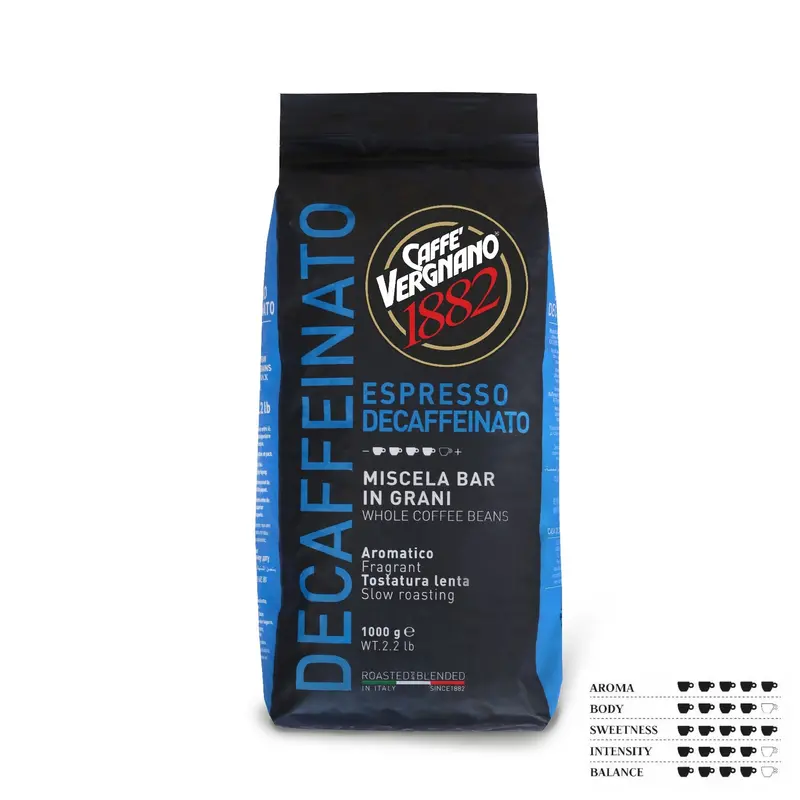 Vergnano Decaffeinated Whole Bean Coffee – 1 Kg Smooth Caffeine-Free Blend 1