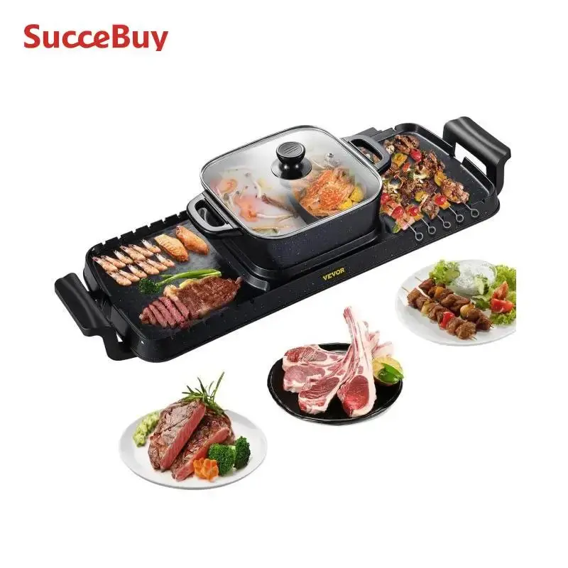 Vevor 2-In-1 Smokeless Electric Bbq Grill & Hot Pot – 2400W, Detachable Nonstick Plates 1