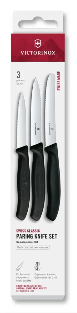Victorinox Swiss Classic 3-Piece Paring Knife Set – Straight & Wavy Edges, Black Handles, Gift Box 1