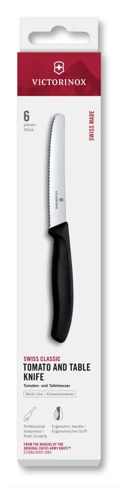 Victorinox Swiss Classic 6-Piece Tomato & Table Knife Set – 11 Cm, Wavy Edge, Black Handles 1