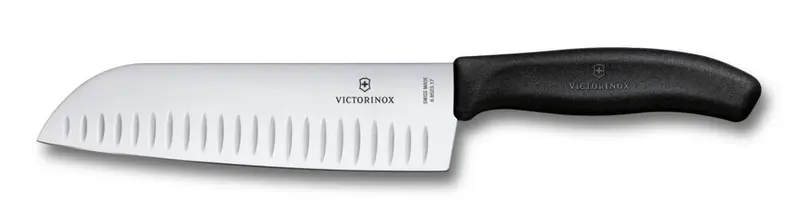 Victorinox Swiss Classic Santoku Knife – 17 Cm, Fluted Straight Edge, Black Handle, Blister Pack 1