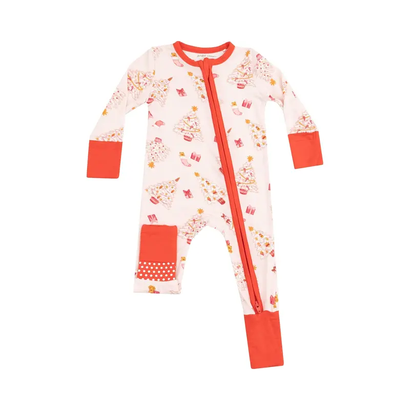 Vintage Pink Christmas Tree Two-Way Zip Romper 1