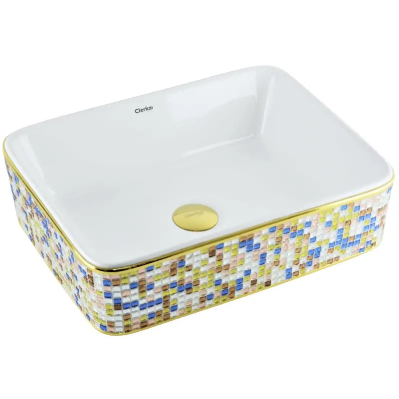 White Ceramic Basin Featuring Laser-Cut Glass Mosaic Accents 1