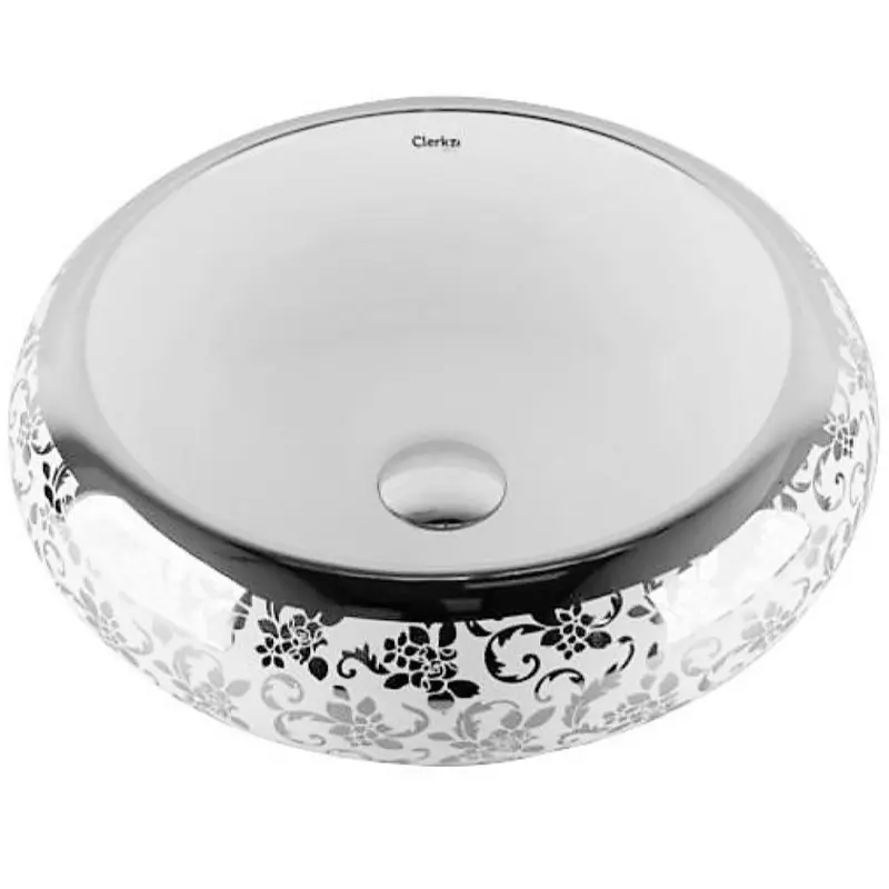 White Ceramic Sink With Silver Metallic Accents 1