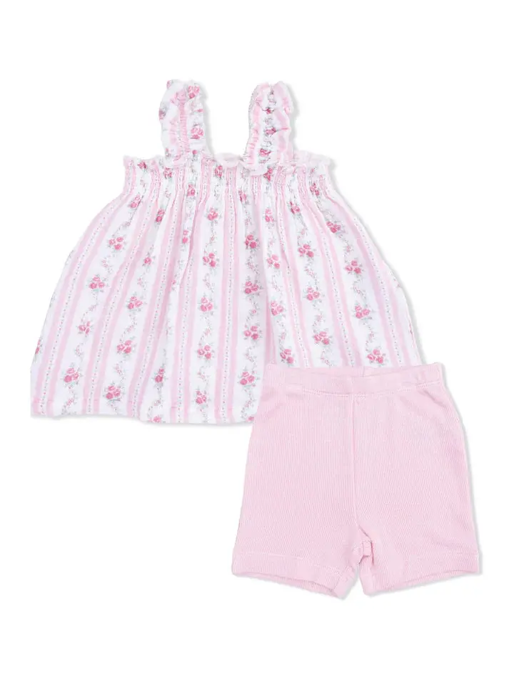 Winding Roses Stripe Top With Ruffled Straps And Matching Bike Shorts 1