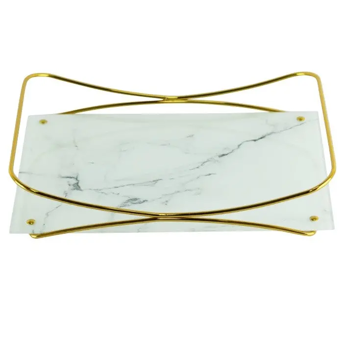 Wings White & Gold Marbled Serving Tray – 30X40 Cm 1