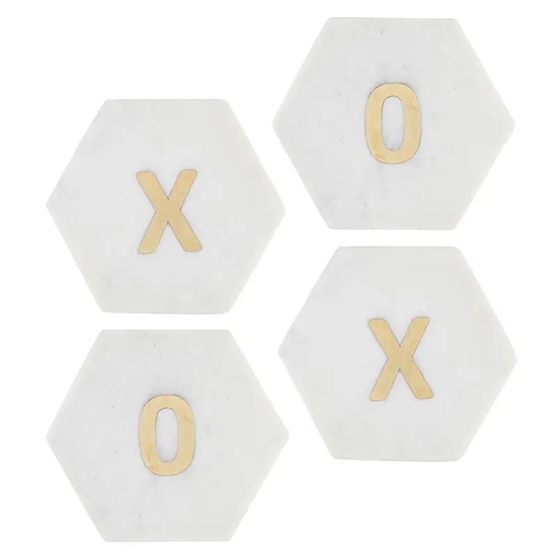 Xoxo Marble Coaster Set – 4-Piece With Brass Inlay, Elegant Table Accessory 1